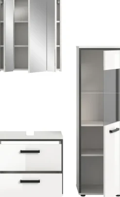 welltime Badmöbel-Set »KAJO, 3-tlg. Badkombination, weiß hochglanz« Set, Set, best. aus:1 Midischrank,1Spiegelschrank,1Waschbeckenunterschrank, 3 Stk. tlg.