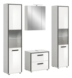welltime Badmöbel-Set »KAJO, 4-tlg. Badkombination, weiß hochglanz inkl.Beleuchtung« Set, Set, best. aus: 2 Hochschränken,WBU,Spiegelschrank,Beleuchtung, 7 Stk. tlg.