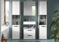 welltime Badmöbel-Set »KAJO, 4-tlg. Badkombination, weiß hochglanz inkl.Beleuchtung« Set, Set, best. aus: 2 Hochschränken,WBU,Spiegelschrank,Beleuchtung, 7 Stk. tlg.