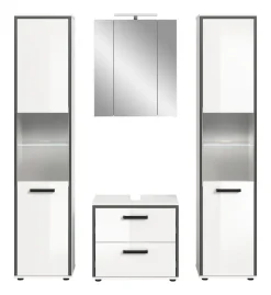 welltime Badmöbel-Set »KAJO, 4-tlg. Badkombination, weiß hochglanz inkl.Beleuchtung« Set, Set, best. aus: 2 Hochschränken,WBU,Spiegelschrank,Beleuchtung, 7 Stk. tlg.