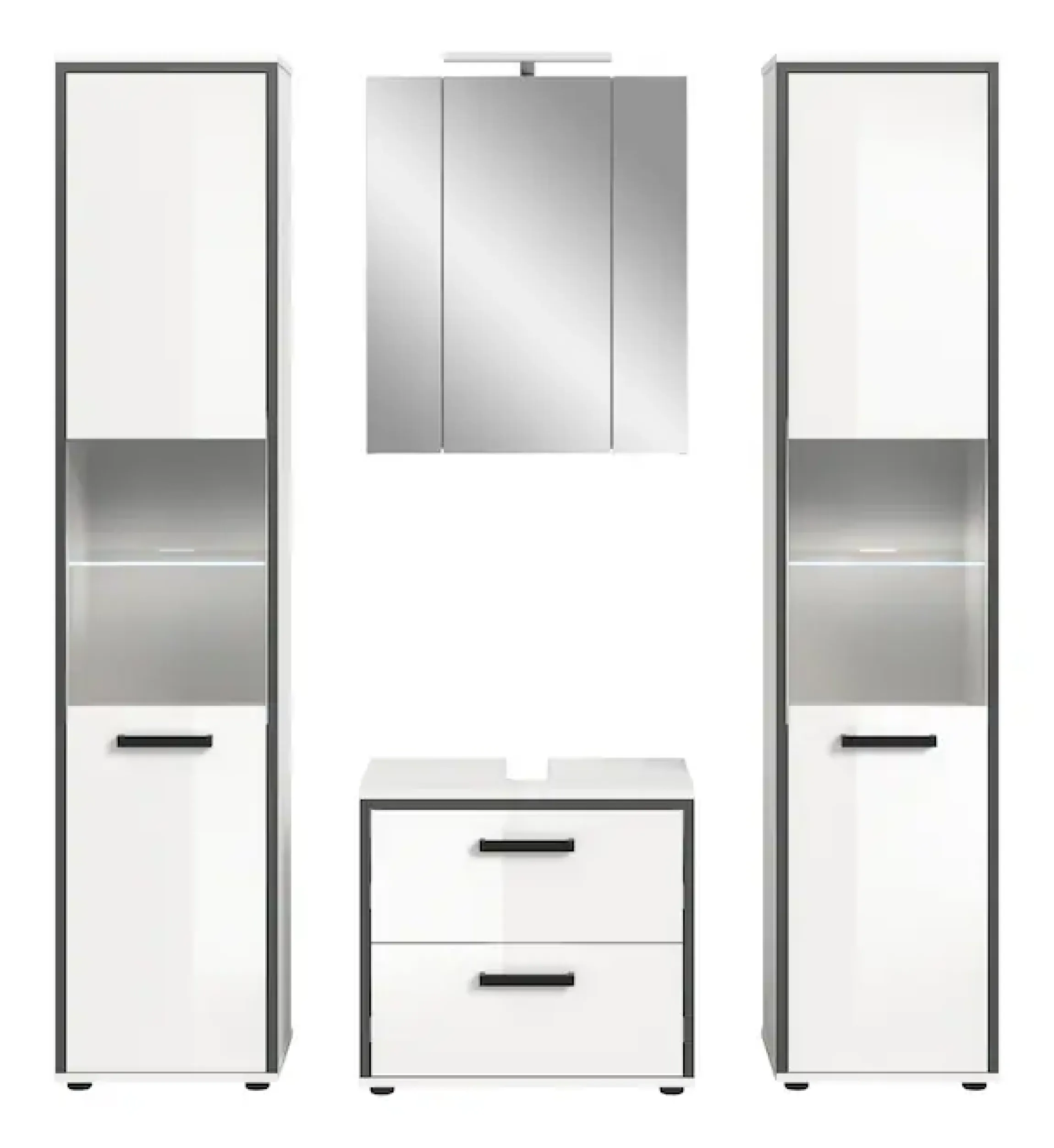 welltime Badmöbel-Set »KAJO, 4-tlg. Badkombination, weiß hochglanz inkl.Beleuchtung« Set, Set, best. aus: 2 Hochschränken,WBU,Spiegelschrank,Beleuchtung, 7 Stk. tlg.