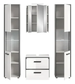 welltime Badmöbel-Set »KAJO, 4-tlg. Badkombination, weiß hochglanz inkl.Beleuchtung« Set, Set, best. aus: 2 Hochschränken,WBU,Spiegelschrank,Beleuchtung, 7 Stk. tlg.