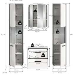 welltime Badmöbel-Set »KAJO, 4-tlg. Badkombination, weiß hochglanz inkl.Beleuchtung« Set, Set, best. aus: 2 Hochschränken,WBU,Spiegelschrank,Beleuchtung, 7 Stk. tlg.