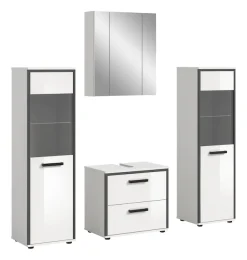 welltime Badmöbel-Set »KAJO, 4-tlg. Badkombination, weiß hochglanz« Set, Set, best. aus:2 Midischränken, 1 WBU, 1 Spiegelschrank, 4 Stk. tlg.