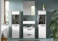 welltime Badmöbel-Set »KAJO, 4-tlg. Badkombination, weiß hochglanz« Set, Set, best. aus:2 Midischränken, 1 WBU, 1 Spiegelschrank, 4 Stk. tlg.