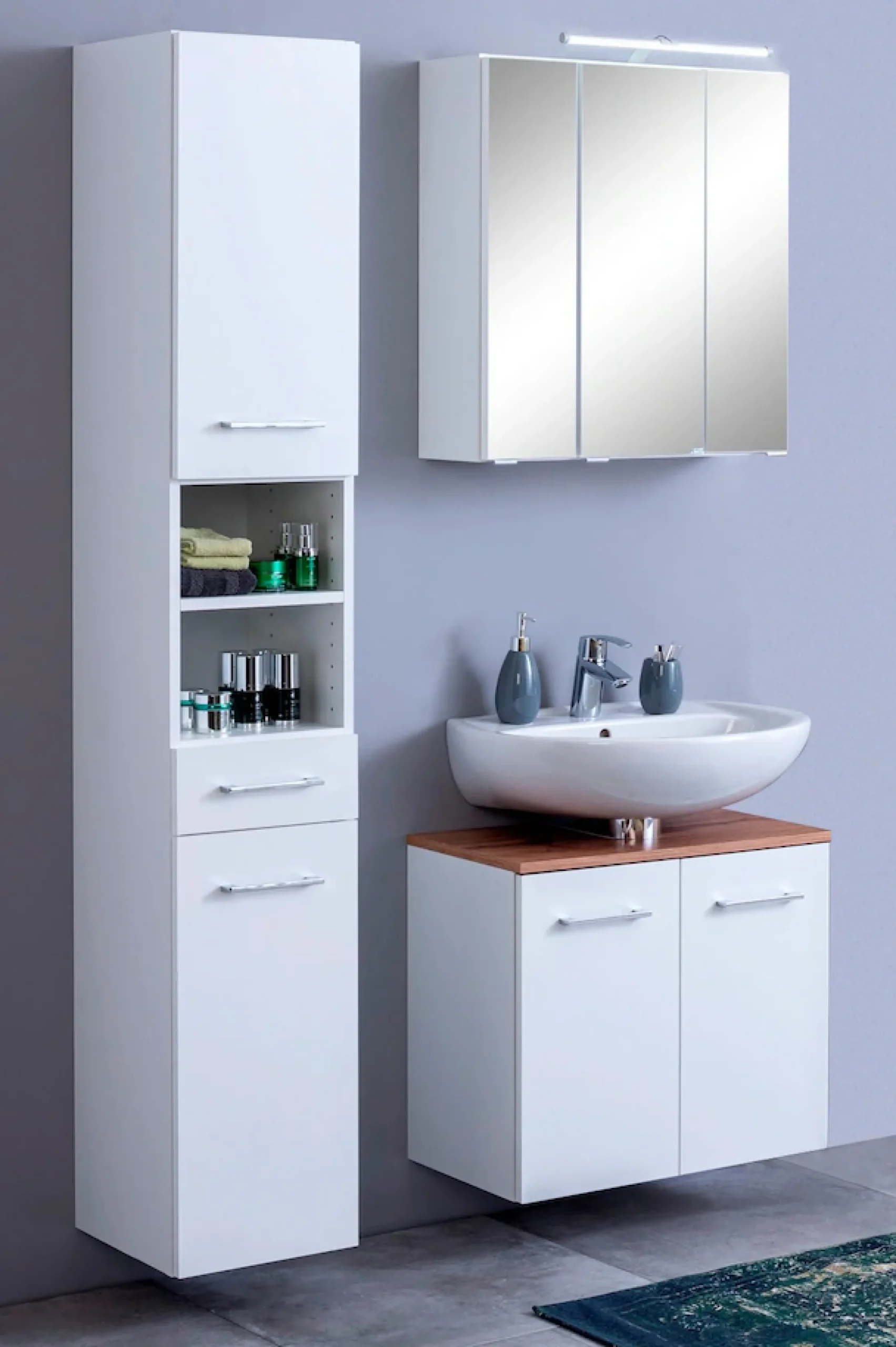 welltime Badmöbel-Set »Litica, Breite 155 cm, hochwertige Rillenfräsung, Metallkufen« 3 Stk. tlg.