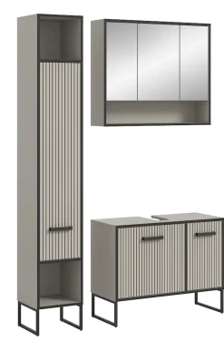 welltime Badmöbel-Set »Locri, Breite 125 cm, Rillenoptik, Metallkufen« 3 Stk. tlg.