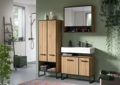 welltime Badmöbel-Set »LOCRI, 4-tlg. Badkombination, Breite 199 cm, Rillenoptik, Metallkufen« bestehend aus: Hochschrank, WBU, Spiegelschrank & Standschrank, 4 Stk. tlg.