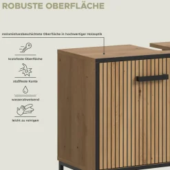 welltime Badmöbel-Set »LOCRI, 4-tlg. Badkombination, Breite 199 cm, Rillenoptik, Metallkufen« bestehend aus: Hochschrank, WBU, Spiegelschrank & Standschrank, 4 Stk. tlg.