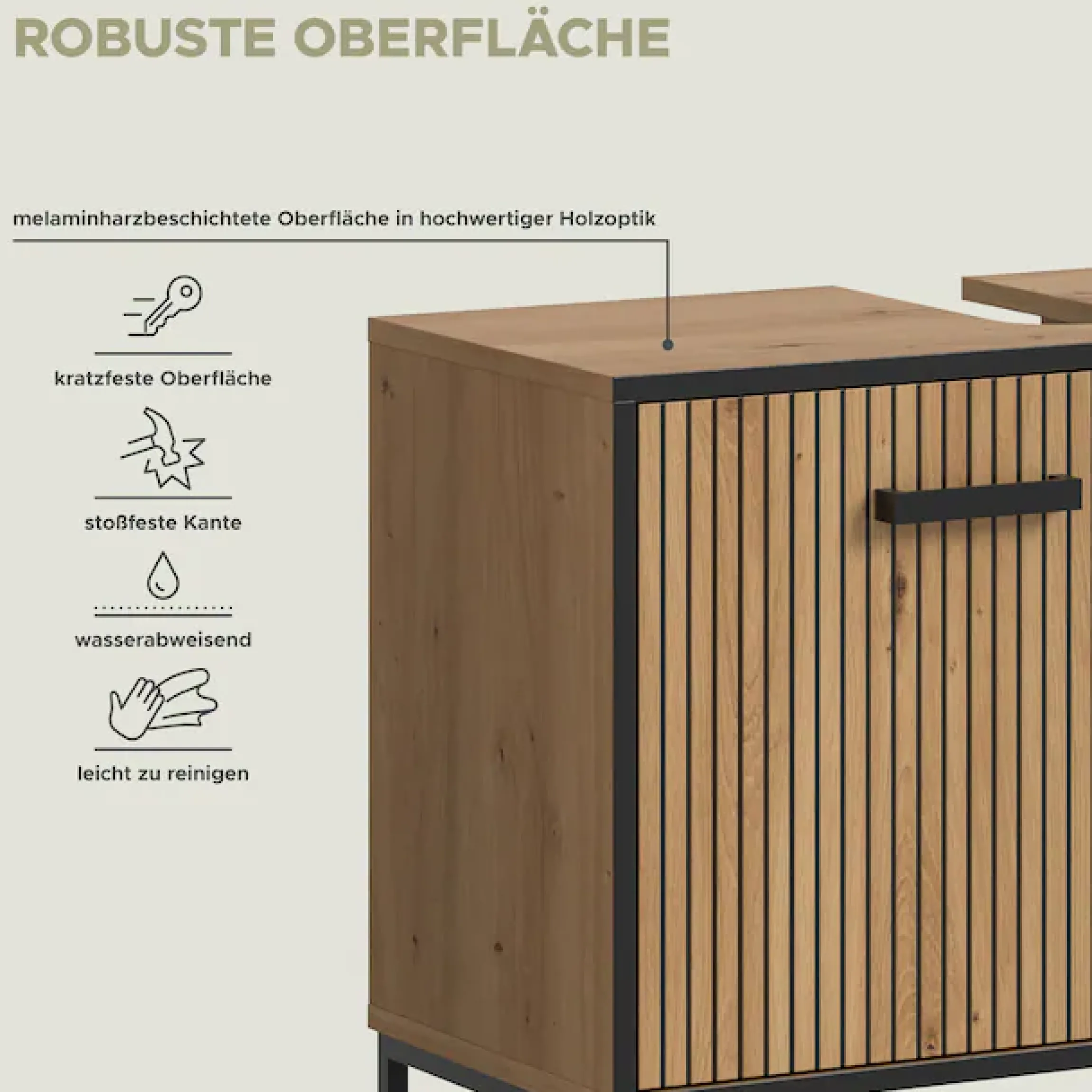 welltime Badmöbel-Set »LOCRI, 3-tlg. Badkombination, Breite 125 cm, Rillenoptik, Metallkufen« bestehend aus: Waschbeckenunterschrank, Spiegelschrank & Standschrank, 3 Stk. tlg.