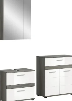 welltime Badmöbel-Set »LUCCA, 3-teilig, hochwertige MDF Front« Set, best. aus: Waschbeckenunterschrank, Spiegelschrank und Midischrank, 3 Stk. tlg.