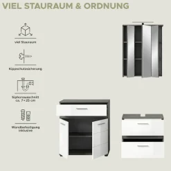 welltime Badmöbel-Set »LUCCA, 3-teilig, hochwertige MDF Front« Set, best. aus: Waschbeckenunterschrank, Spiegelschrank und Midischrank, 3 Stk. tlg.