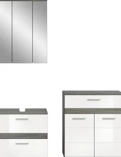 welltime Badmöbel-Set »LUCCA, 3-teilig, hochwertige MDF Front« Set, best. aus: Waschbeckenunterschrank, Spiegelschrank und Midischrank, 3 Stk. tlg.