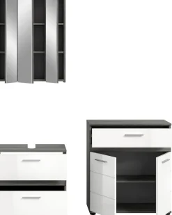 welltime Badmöbel-Set »LUCCA, 3-teilig, hochwertige MDF Front« Set, best. aus: Waschbeckenunterschrank, Spiegelschrank und Midischrank, 3 Stk. tlg.