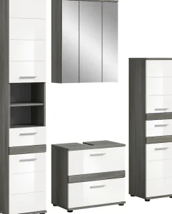 welltime Badmöbel-Set »LUCCA, 4-teilig, MDF Hochglanzfront, bestehend aus:« Set, 4 Stk. tlg.