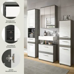 welltime Badmöbel-Set »LUCCA, 4-teilig, MDF Hochglanzfront, bestehend aus:« Set, 4 Stk. tlg.
