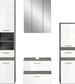 welltime Badmöbel-Set »LUCCA, 4-teilig, MDF Hochglanzfront, bestehend aus:« Set, 4 Stk. tlg.