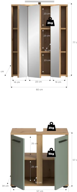 welltime Badmöbel-Set »LUCCA, 2 teilig, inklusive LED Beleuchtung, bestehend aus:« Set, 2 Stk. tlg.