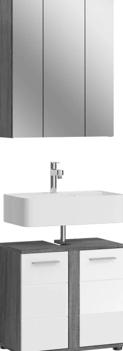 welltime Badmöbel-Set »LUCCA, 2- teilig, Waschbeckenunterschrank, Spiegelschrank« Set, bestehend aus: 1x Waschbeckenunterschrank & 1x Spiegelschrank, 2 Stk. tlg.