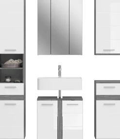 welltime Badmöbel-Set »LUCCA, 5-teilig, MDF Hochglanzfront, bestehend aus:« Set, 5 Stk. tlg.