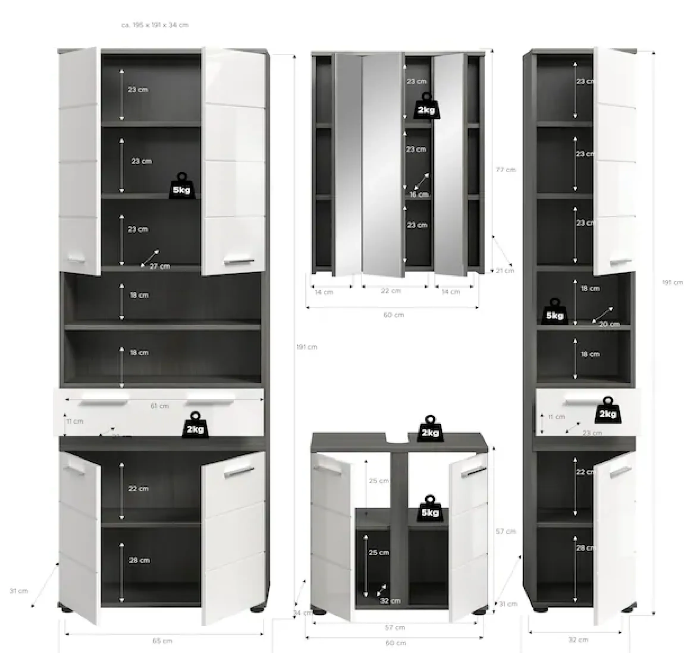 welltime Badmöbel-Set »LUCCA, 4-tlg. Badkombination, viel Stauraum, modernes Design« 4 Stk. tlg.