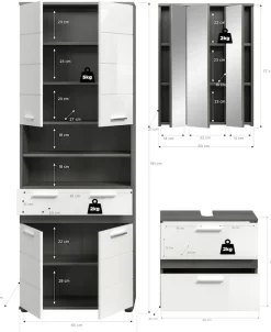 welltime Badmöbel-Set »LUCCA, 3-tlg. Badkombination, viel Stauraum, modernes Design« 3 Stk. tlg.