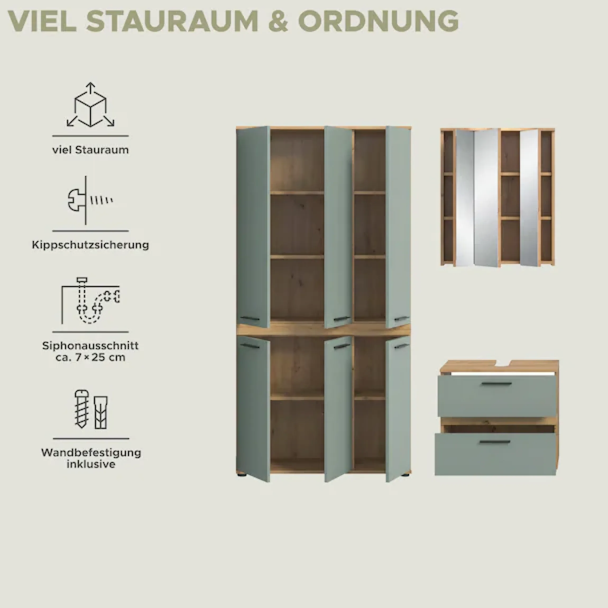 welltime Badmöbel-Set »LUCCA, 3-tlg. Badkombination, viel Stauraum, modernes Design« 3 Stk. tlg.