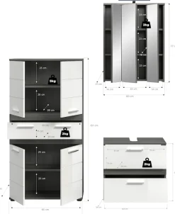 welltime Badmöbel-Set »LUCCA, 3-tlg. Badkombination, viel Stauraum, modernes Design« 3 Stk. tlg.