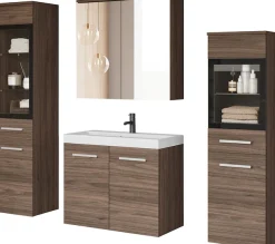 welltime Badmöbel-Set »MADRIT II, Schrank mit Waschbecken, 2 Hänger, Spiegelschrank« Komplett-Set, 5 Stk. tlg.