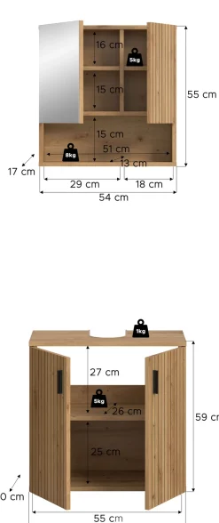 welltime Badmöbel-Set »MANI, 2-tlg. Badkombination, Paneeloptik« Set, Set, best. aus: 1 Spiegelschrank, 1 Waschbeckenunterschrank, 2 Stk. tlg.