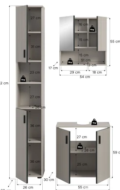 welltime Badmöbel-Set »MANI, 3-tlg. Badkombination, Paneeloptik« Set, Set, best. aus:1Badschrank, 1Waschbeckenunterschrank, 1Spiegelschrank, 3 Stk. tlg.