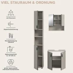 welltime Badmöbel-Set »MANI, 3-tlg. Badkombination, Paneeloptik« Set, Set, best. aus:1Badschrank, 1Waschbeckenunterschrank, 1Spiegelschrank, 3 Stk. tlg.