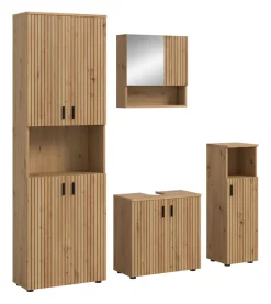 welltime Badmöbel-Set »MANI, 4-tlg. Badkombination, Paneeloptik« Set, Set, best. aus: 1 Hochschrank, 1 Spiegelschrank, 1 WBU, 1 Badschrank, 4 Stk. tlg.
