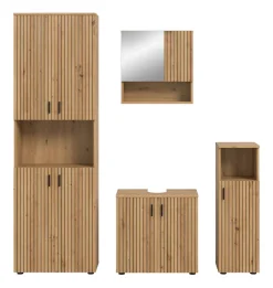 welltime Badmöbel-Set »MANI, 4-tlg. Badkombination, Paneeloptik« Set, Set, best. aus: 1 Hochschrank, 1 Spiegelschrank, 1 WBU, 1 Badschrank, 4 Stk. tlg.