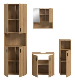 welltime Badmöbel-Set »MANI, 4-tlg. Badkombination, Paneeloptik« Set, Set, best. aus: 1 Hochschrank, 1 Spiegelschrank, 1 WBU, 1 Badschrank, 4 Stk. tlg.