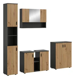 welltime Badmöbel-Set »MANI, 4-tlg. Badkombination, Paneeloptik« Set, Set, best. aus: 1Badschrank,1WBU,1Spiegelschrank,1Badschrank, 4 Stk. tlg.