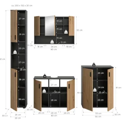 welltime Badmöbel-Set »MANI, 4-tlg. Badkombination, Paneeloptik« Set, Set, best. aus: 1Badschrank,1WBU,1Spiegelschrank,1Badschrank, 4 Stk. tlg.