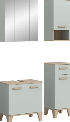 welltime Badmöbel-Set »MINTTU, 4-teilige moderne Badkombination im SCANDI-Look« bestehend aus: Midischrank, WBU, Spiegelschrank, Hängeschrank, 4 Stk. tlg.
