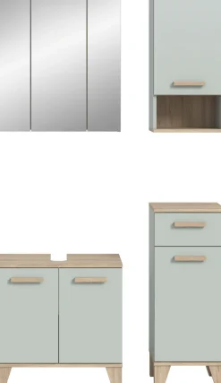 welltime Badmöbel-Set »MINTTU, 4-teilige moderne Badkombination im SCANDI-Look« bestehend aus: Midischrank, WBU, Spiegelschrank, Hängeschrank, 4 Stk. tlg.