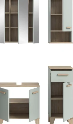 welltime Badmöbel-Set »MINTTU, 4-teilige moderne Badkombination im SCANDI-Look« bestehend aus: Midischrank, WBU, Spiegelschrank, Hängeschrank, 4 Stk. tlg.