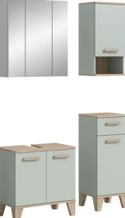 welltime Badmöbel-Set »MINTTU, 4-teilige moderne Badkombi im SCANDI-Look, inkl. Beleuchtung« bestehend aus: Midischrank, WBU, Spiegelschrank, Hängeschrank, 4 Stk. tlg.