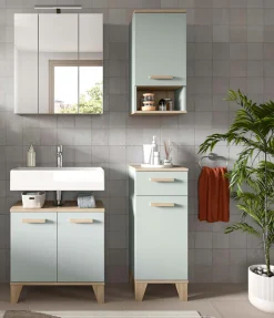welltime Badmöbel-Set »MINTTU, 4-teilige moderne Badkombi im SCANDI-Look, inkl. Beleuchtung« bestehend aus: Midischrank, WBU, Spiegelschrank, Hängeschrank, 4 Stk. tlg.