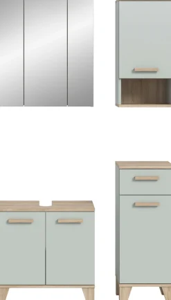 welltime Badmöbel-Set »MINTTU, 4-teilige moderne Badkombi im SCANDI-Look, inkl. Beleuchtung« bestehend aus: Midischrank, WBU, Spiegelschrank, Hängeschrank, 4 Stk. tlg.