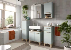 welltime Badmöbel-Set »MINTTU, 4-teilige moderne Badkombi im SCANDI-Look, inkl. Beleuchtung« bestehend aus: Midischrank, WBU, Spiegelschrank, Hängeschrank, 4 Stk. tlg.