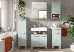 welltime Badmöbel-Set »MINTTU, 5-teilige moderne Badkombination im SCANDI-Look« bestehend aus: 2x Midischrank, WBU, Spiegelschrank, Hängeschrank, 5 Stk. tlg.
