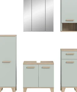welltime Badmöbel-Set »MINTTU, 5-teilige moderne Badkombination im SCANDI-Look« bestehend aus: 2x Midischrank, WBU, Spiegelschrank, Hängeschrank, 5 Stk. tlg.