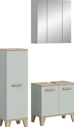 welltime Badmöbel-Set »MINTTU, 3-teilige moderne Badkombi im SCANDI-Look, inkl. Beleuchtung« bestehend aus: Midischrank, Waschbeckenunterschrank & Spiegelschrank, 3 Stk. tlg.