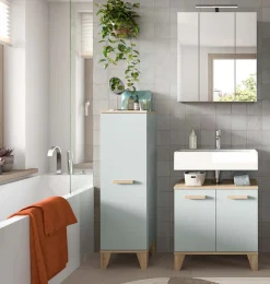 welltime Badmöbel-Set »MINTTU, 3-teilige moderne Badkombi im SCANDI-Look, inkl. Beleuchtung« bestehend aus: Midischrank, Waschbeckenunterschrank & Spiegelschrank, 3 Stk. tlg.