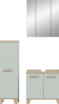 welltime Badmöbel-Set »MINTTU, 3-teilige moderne Badkombi im SCANDI-Look, inkl. Beleuchtung« bestehend aus: Midischrank, Waschbeckenunterschrank & Spiegelschrank, 3 Stk. tlg.