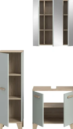 welltime Badmöbel-Set »MINTTU, 3-teilige moderne Badkombi im SCANDI-Look, inkl. Beleuchtung« bestehend aus: Midischrank, Waschbeckenunterschrank & Spiegelschrank, 3 Stk. tlg.